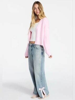 No Boundaries Wom's Sz 2 Baggy Jeans W Side Bow Slit Leg Waist 30" Insm 31" NWT